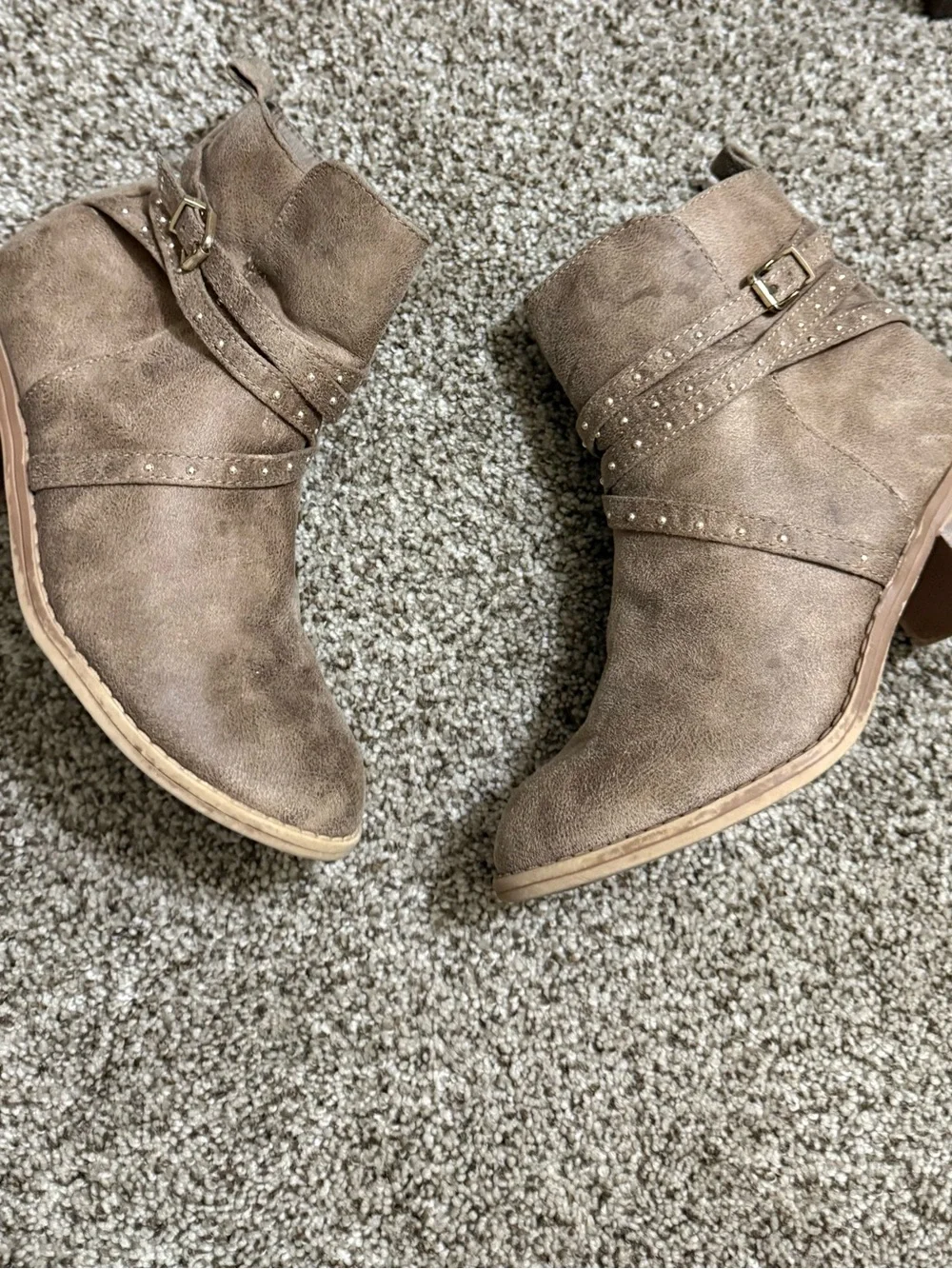 Justice Taupe Suede-Look Studded Ankle Booties